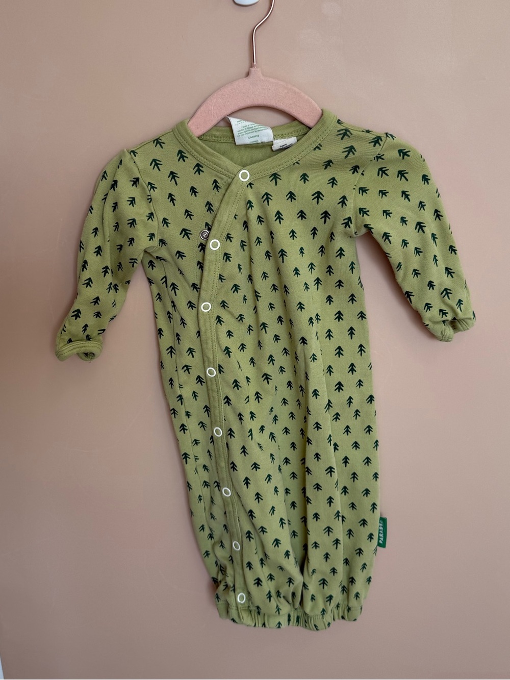 Olive Green Baby Gown with Black Tree Motif